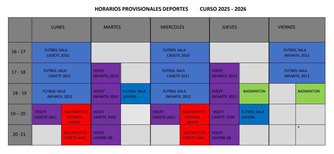 HORARIOS JUEGOS ESCOLARES 25-26