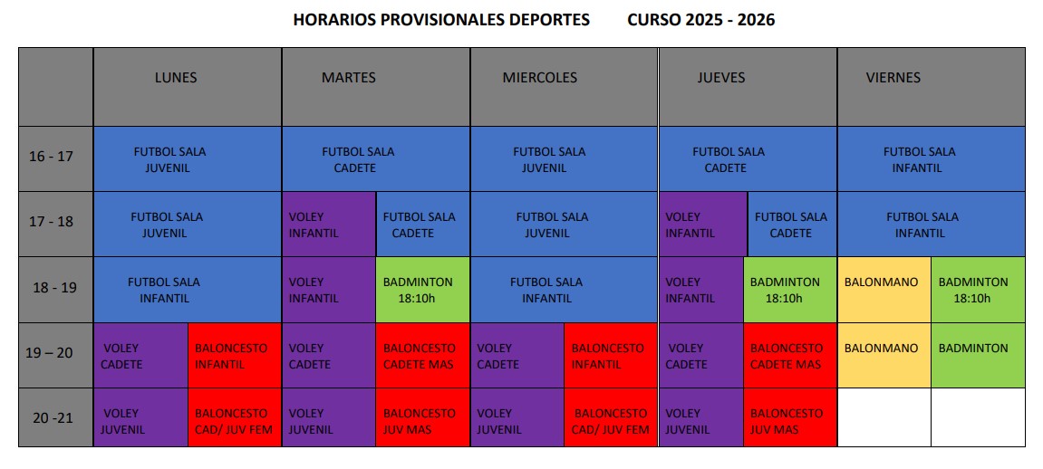 HORARIOS PROVISIONALES 