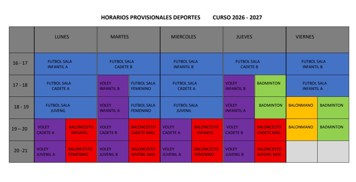 HORARIOS PROVISIONALES 26-27 HORARIOS PROVISIONALES 26-27